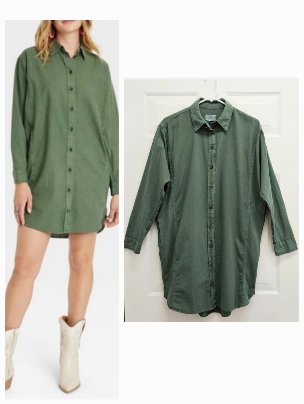 Universal Thread Linen Blend Shirt Dress Green Small Safari Utility Boho Pockets